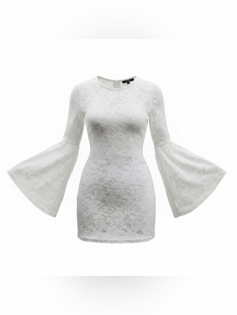 Forever 21 White Lace Bell-Sleeve Mini Dress Women's Size Small Sheer Not Lined